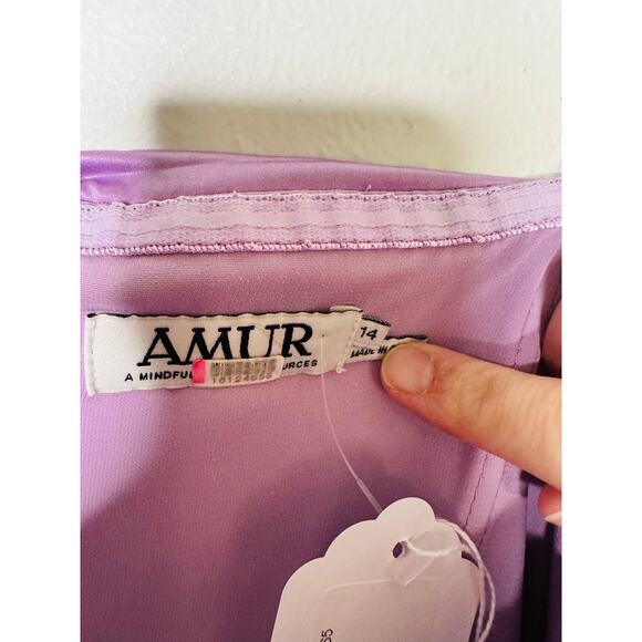 AMUR Purple Satin Sweetheart Neckline A-Line Stef Pleated Gown Dress Size 14 - Picture 9 of 16